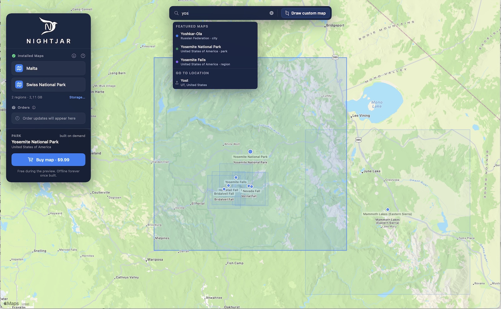 Nightjar’s map canvas with layered pins and overlays